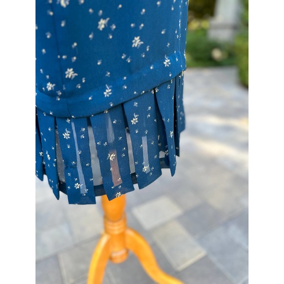 Vintage 90s Teal Drop Waist Dress Retro 20s 30s Fall Winter Modest Church Petite - Picture 7 of 13